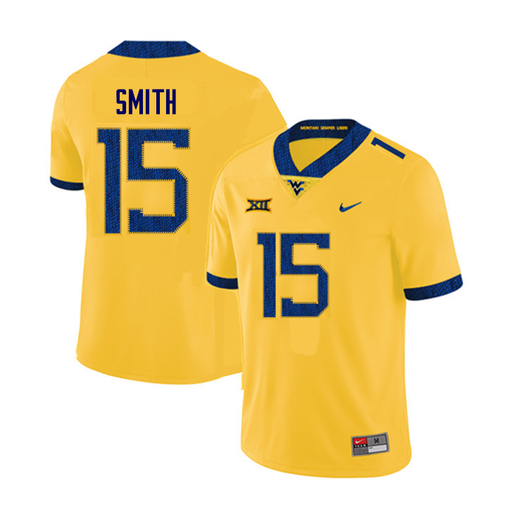 Men #15 Reese Smith West Virginia Mountaineers College Football Jerseys Sale-Yellow - Click Image to Close
